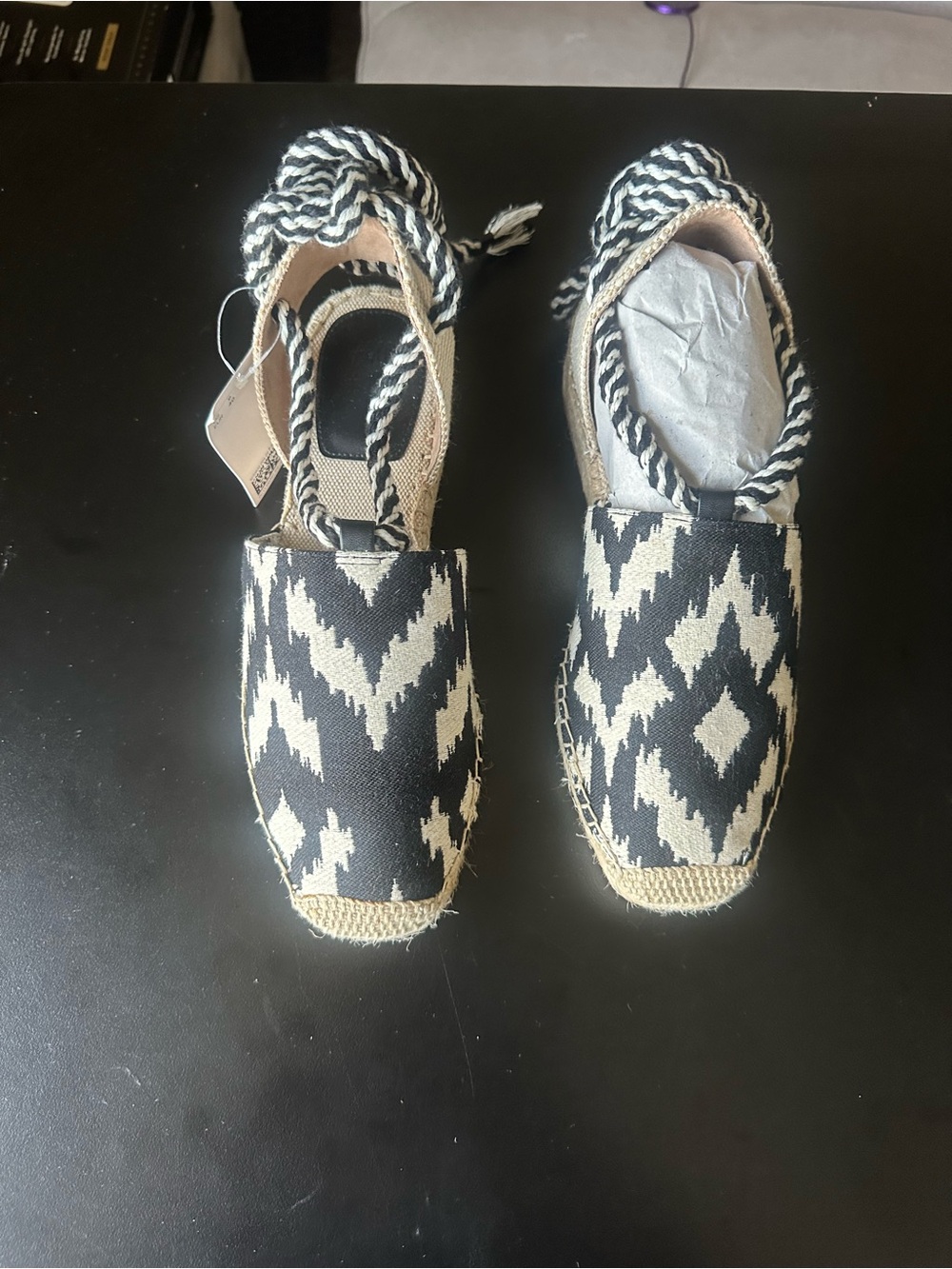 H&M Black and White Striped Espadrille Lace-Up Sandals